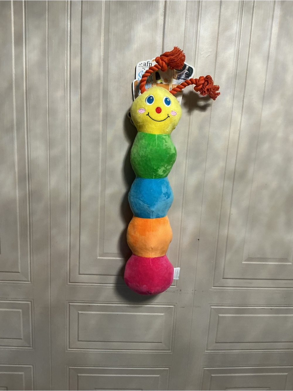 AFP Colorful Long Caterpillar 🐛 4 Squeakers Plush No Stuffing Dog Toy 24”